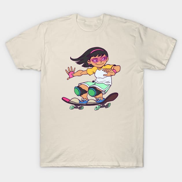 Skater Girl 80s T-Shirt by  KendallHaleArt